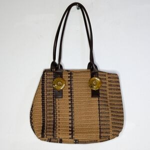 Roberto Pancani Tan Brown Woven Straw/Jute Purse